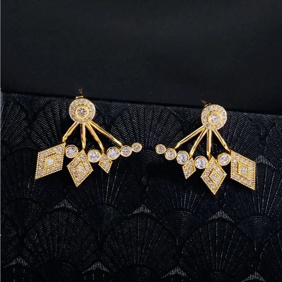 “Angel of Mine” Luxury Diamond Rhinestone Climber Gold Silver Stud Sexy Earrings - Picture 6 of 9